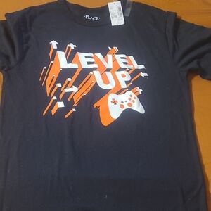 The Children's Place Black Tee with Orange and White Gamer Design